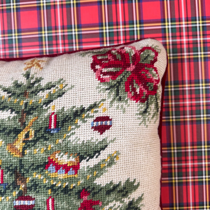 Vintage Christmas Tree Needlepoint Pillow