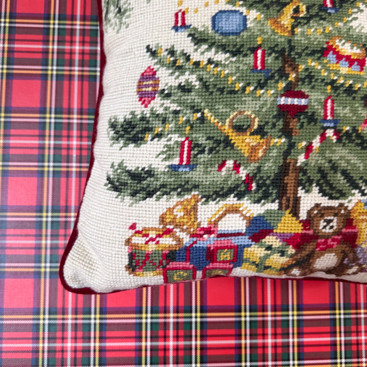 Vintage Christmas Tree Needlepoint Pillow