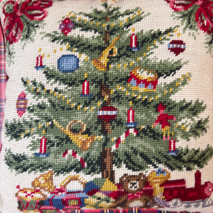 Vintage Christmas Tree Needlepoint Pillow