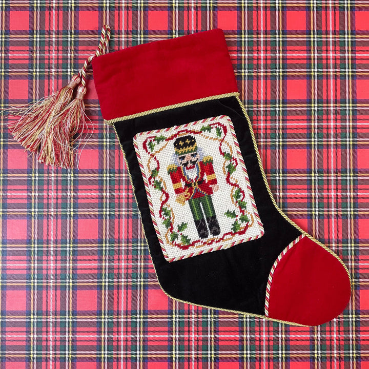 Vintage Nutcracker Needlepoint Stocking with Tassels