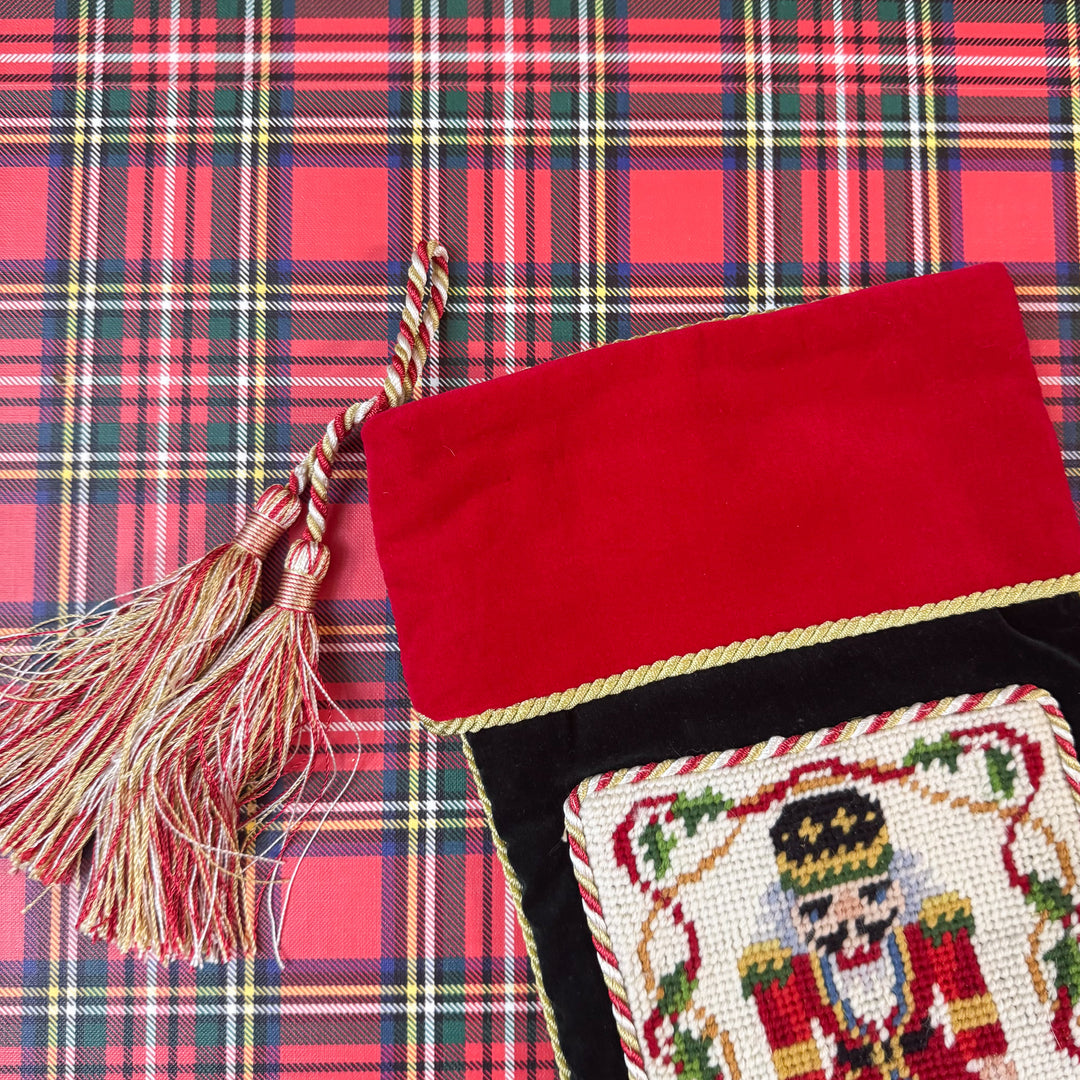 Vintage Nutcracker Needlepoint Stocking with Tassels