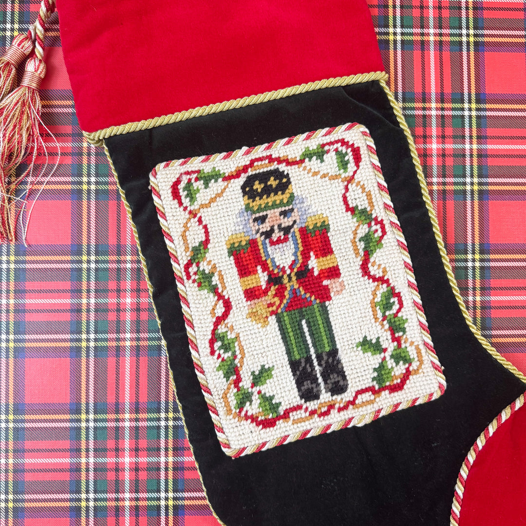 Vintage Nutcracker Needlepoint Stocking with Tassels