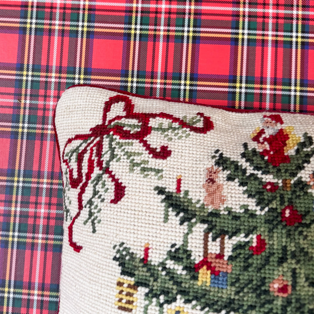 Vintage Spode Christmas Tree Inspired Large Needlepoint Pillow