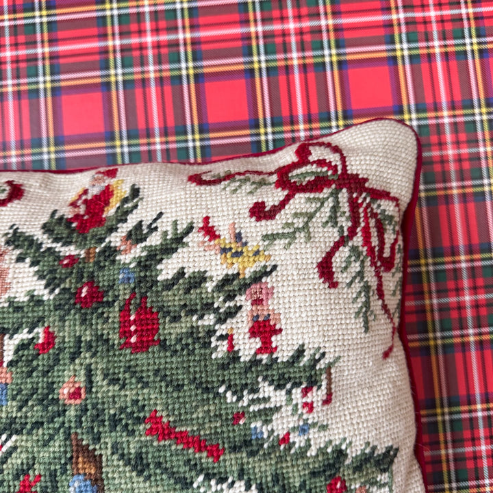 Vintage Spode Christmas Tree Inspired Large Needlepoint Pillow