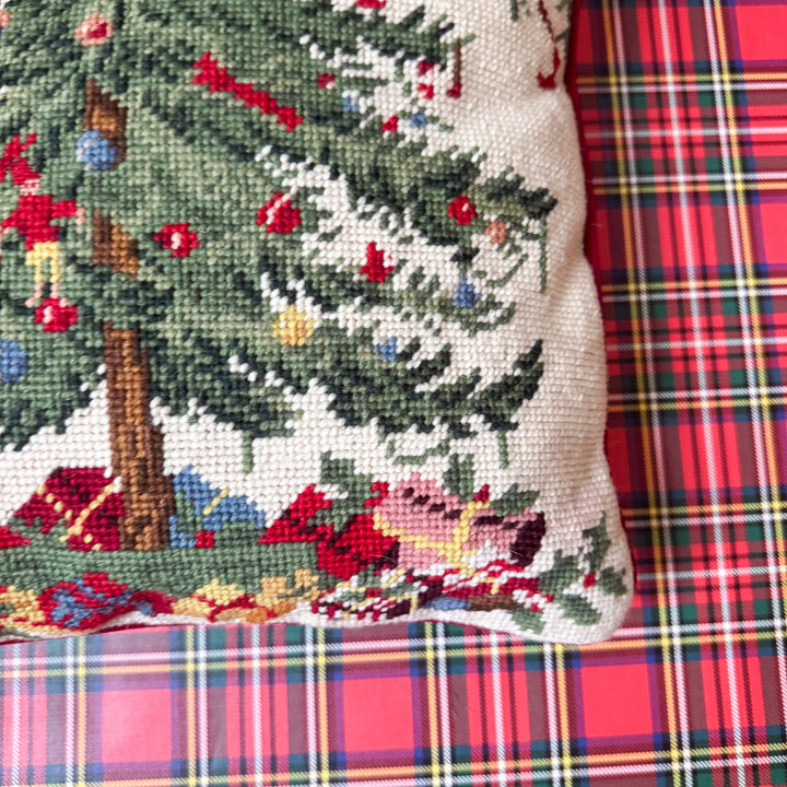 Vintage Spode Christmas Tree Inspired Large Needlepoint Pillow