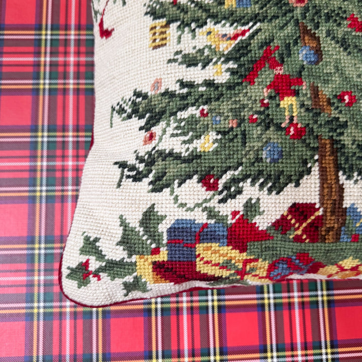 Vintage Spode Christmas Tree Inspired Large Needlepoint Pillow