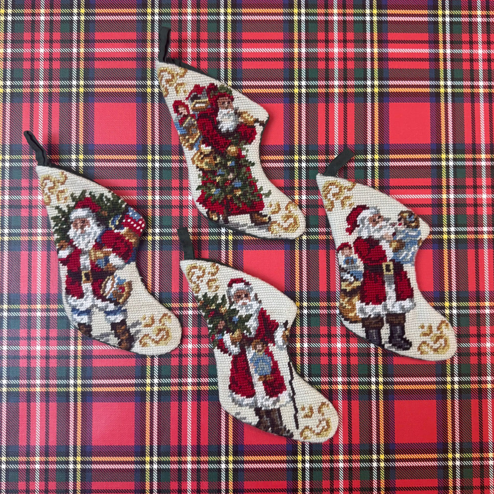 Set of Four Vintage Mini Needlepoint Stockings