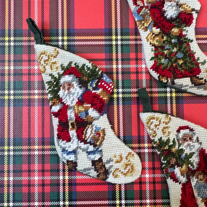 Set of Four Vintage Mini Needlepoint Stockings