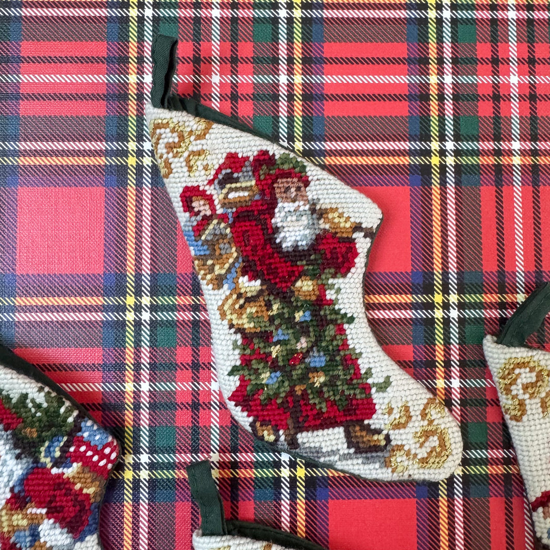 Set of Four Vintage Mini Needlepoint Stockings