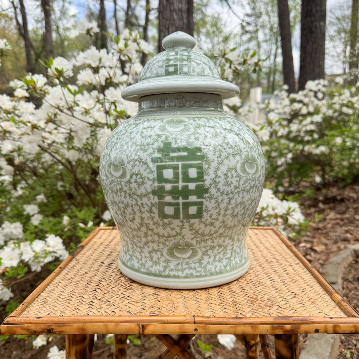 Green and White Double Happiness Temple Jar