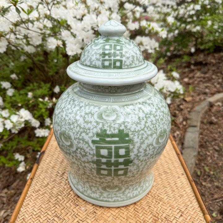 Green and White Double Happiness Temple Jar