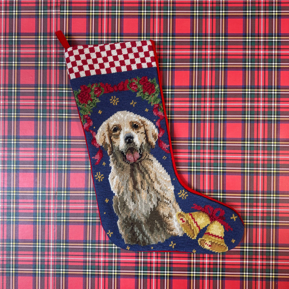 Vintage Golden Retriever Needlepoint Stocking