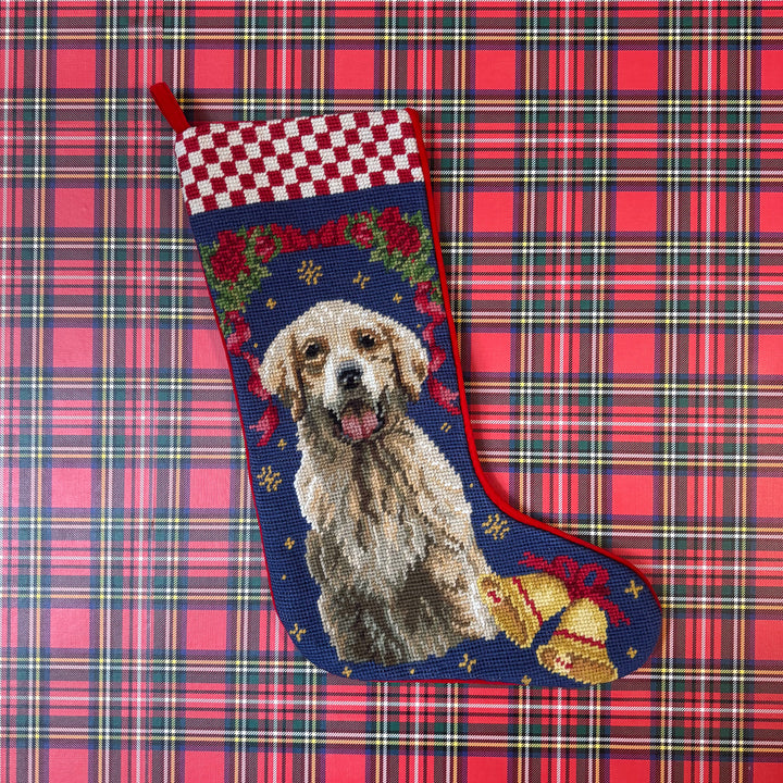 Vintage Golden Retriever Needlepoint Stocking