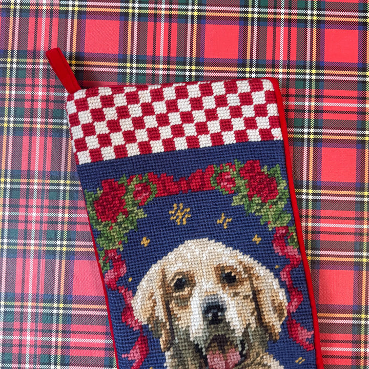 Vintage Golden Retriever Needlepoint Stocking