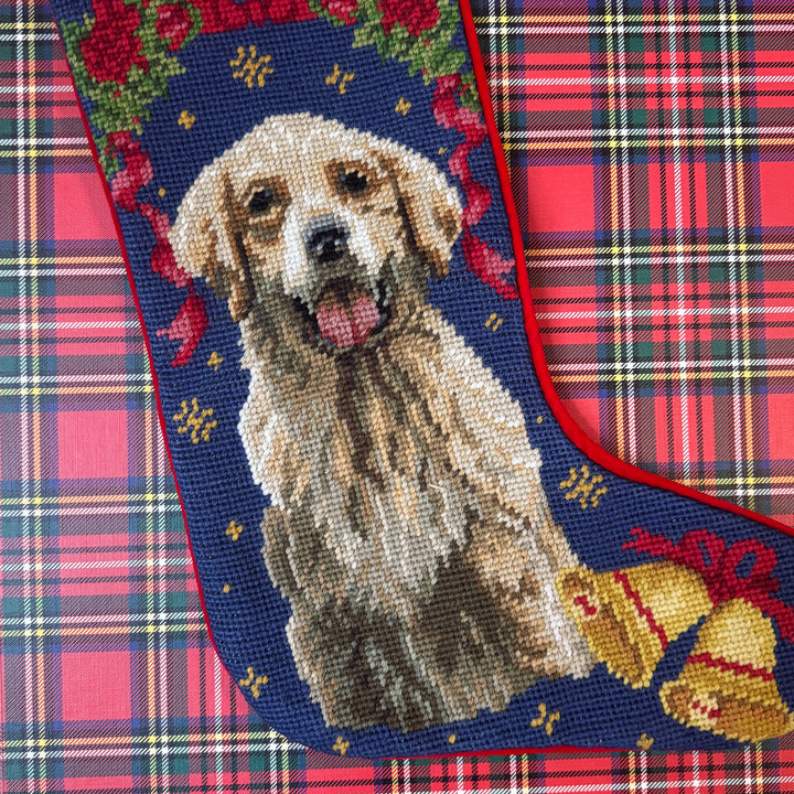 Vintage Golden Retriever Needlepoint Stocking