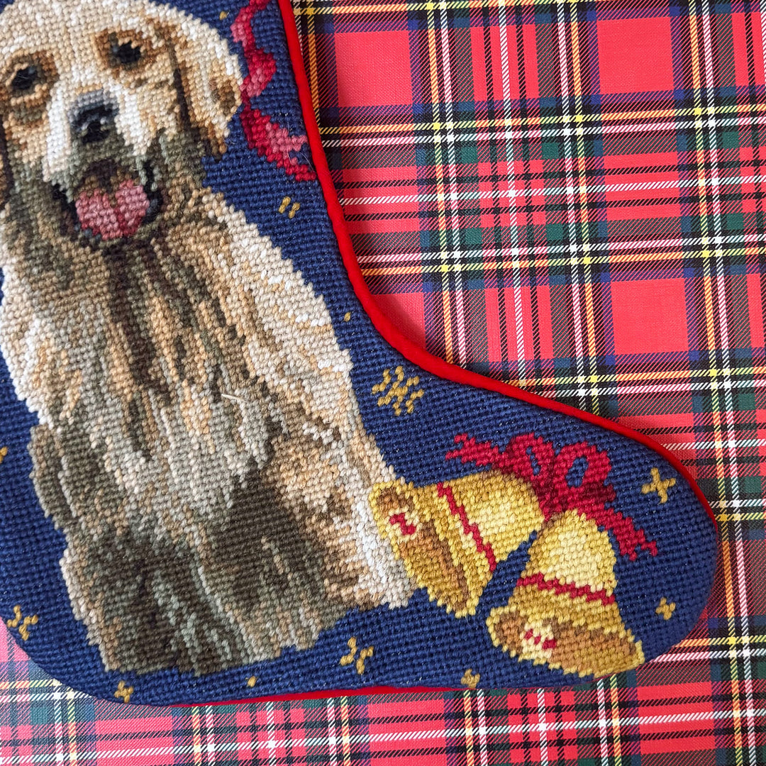 Vintage Golden Retriever Needlepoint Stocking