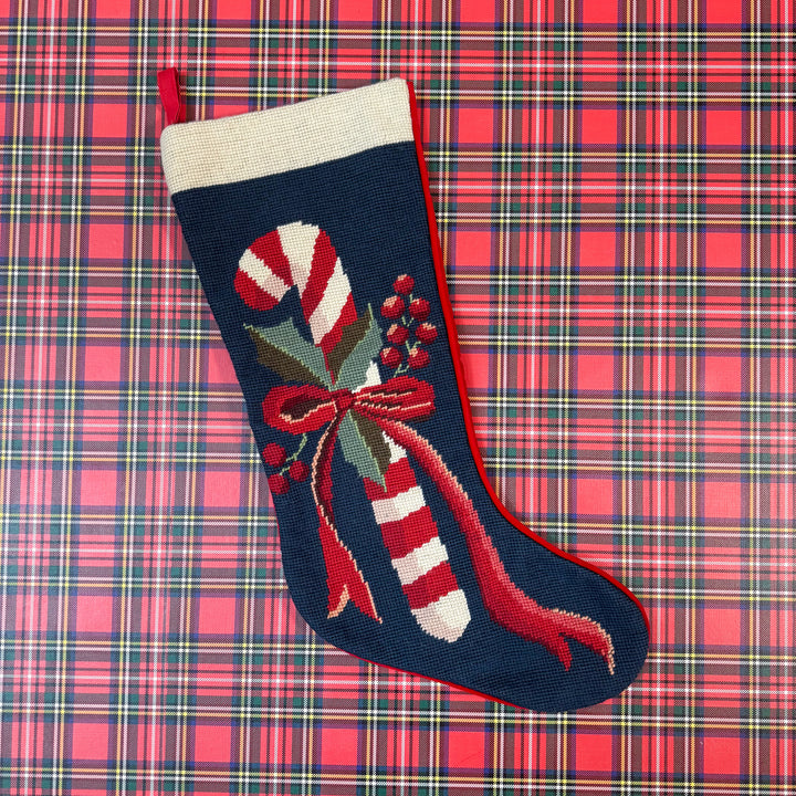 Vintage Candy Cane Needlepoint Stocking