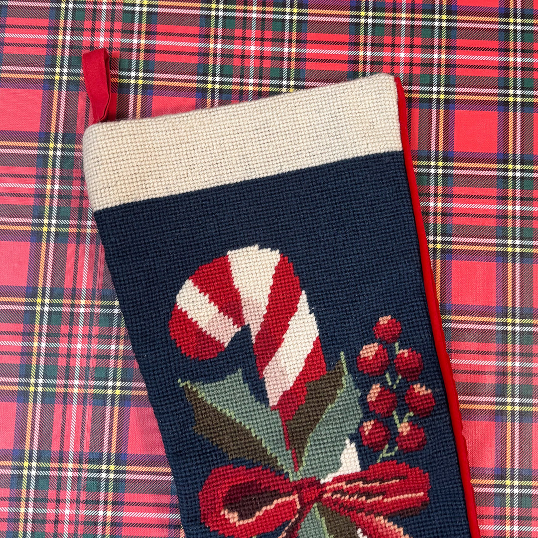 Vintage Candy Cane Needlepoint Stocking