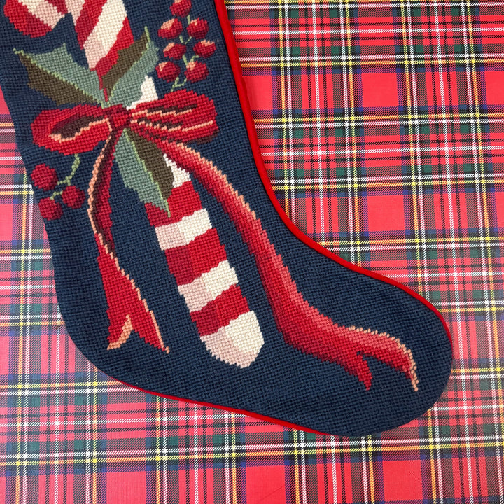 Vintage Candy Cane Needlepoint Stocking