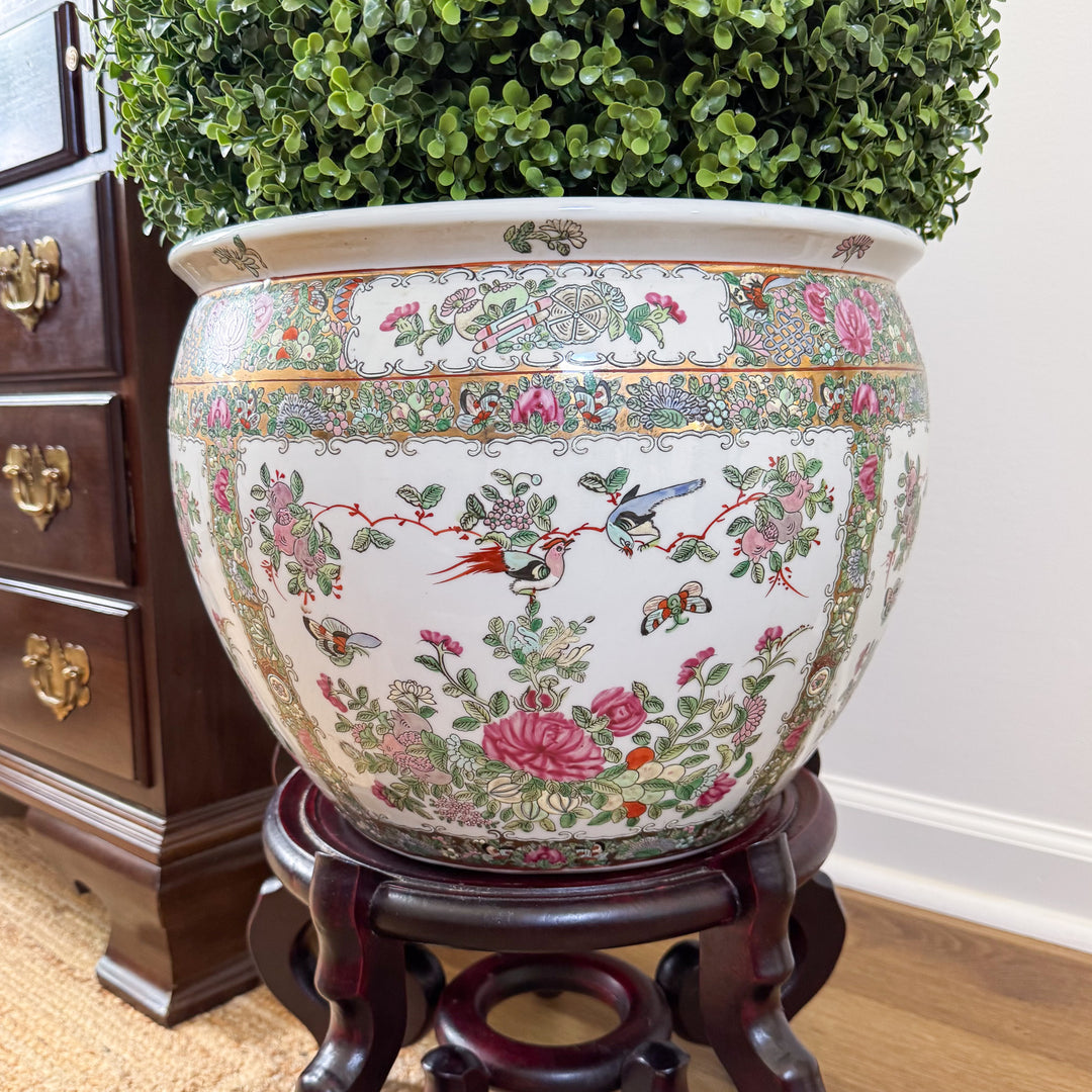 Vintage Large Rose Canton Fishbowl Planter