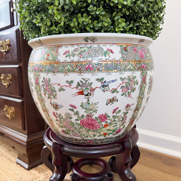 Vintage Large Rose Canton Fishbowl Planter