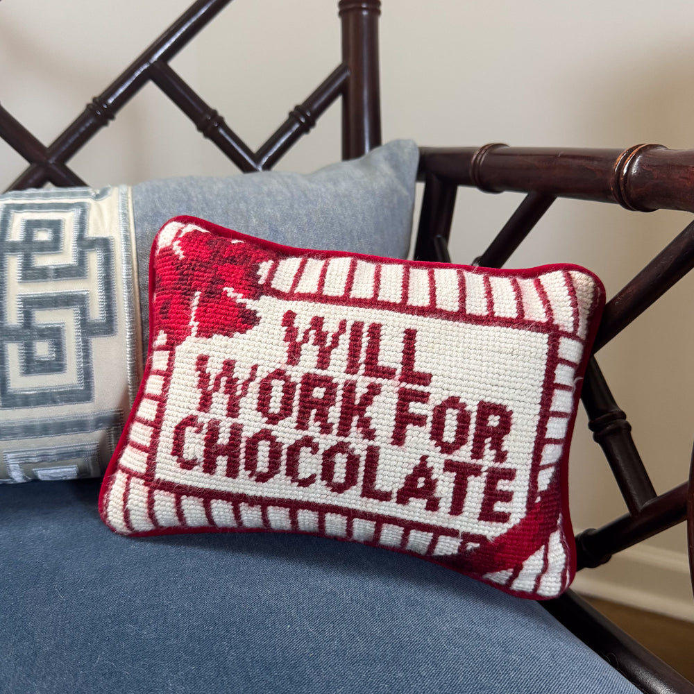 Vintage Will Work For Chocolate Needlepoint Pillow