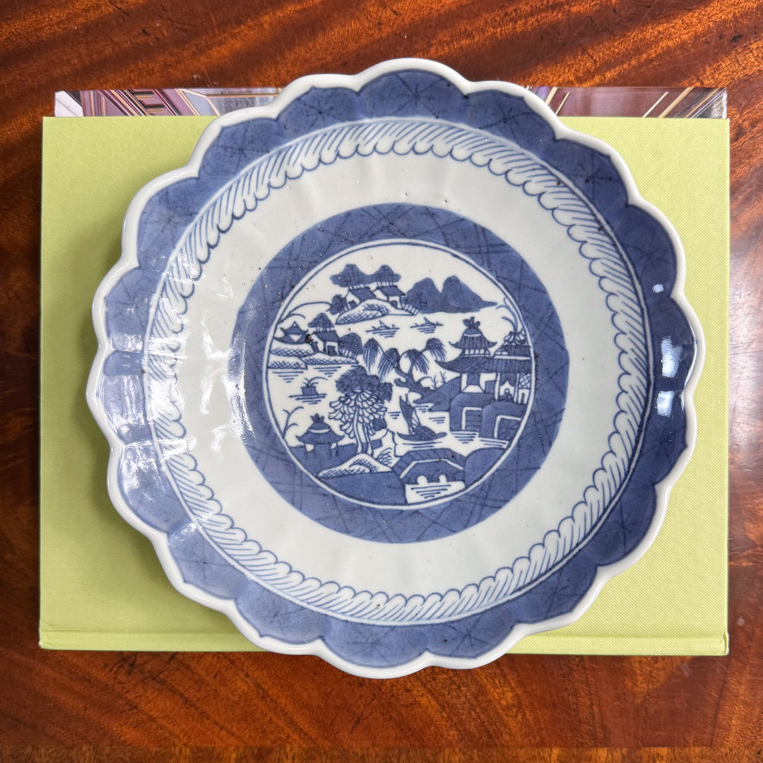 Antique Scalloped Blue Canton Bowl