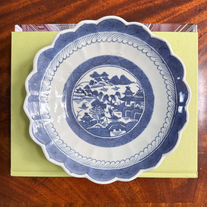Antique Scalloped Blue Canton Bowl