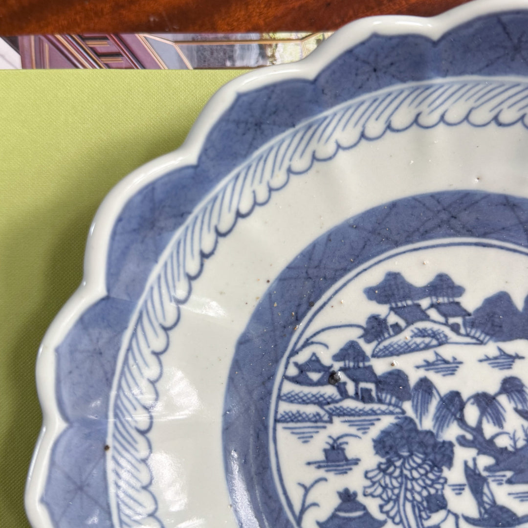 Antique Scalloped Blue Canton Bowl