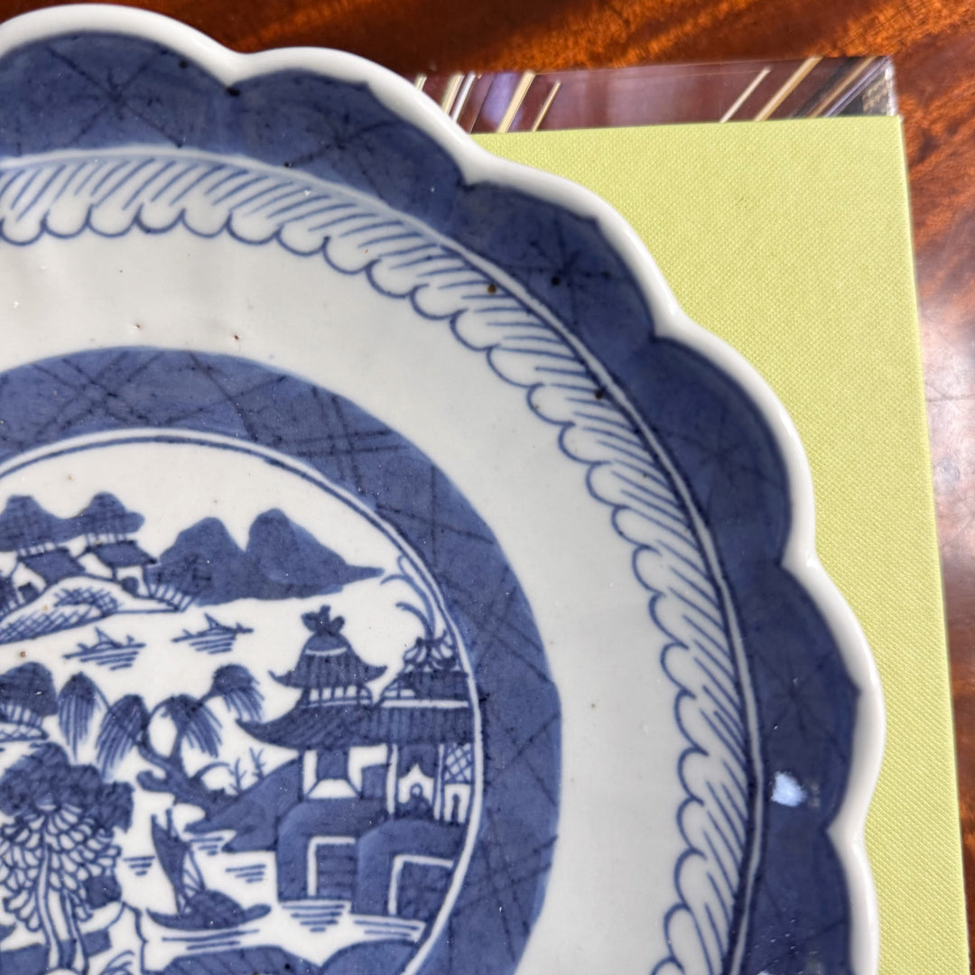 Antique Scalloped Blue Canton Bowl