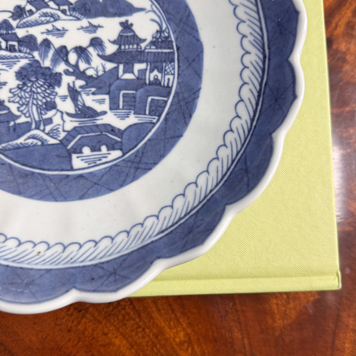 Antique Scalloped Blue Canton Bowl