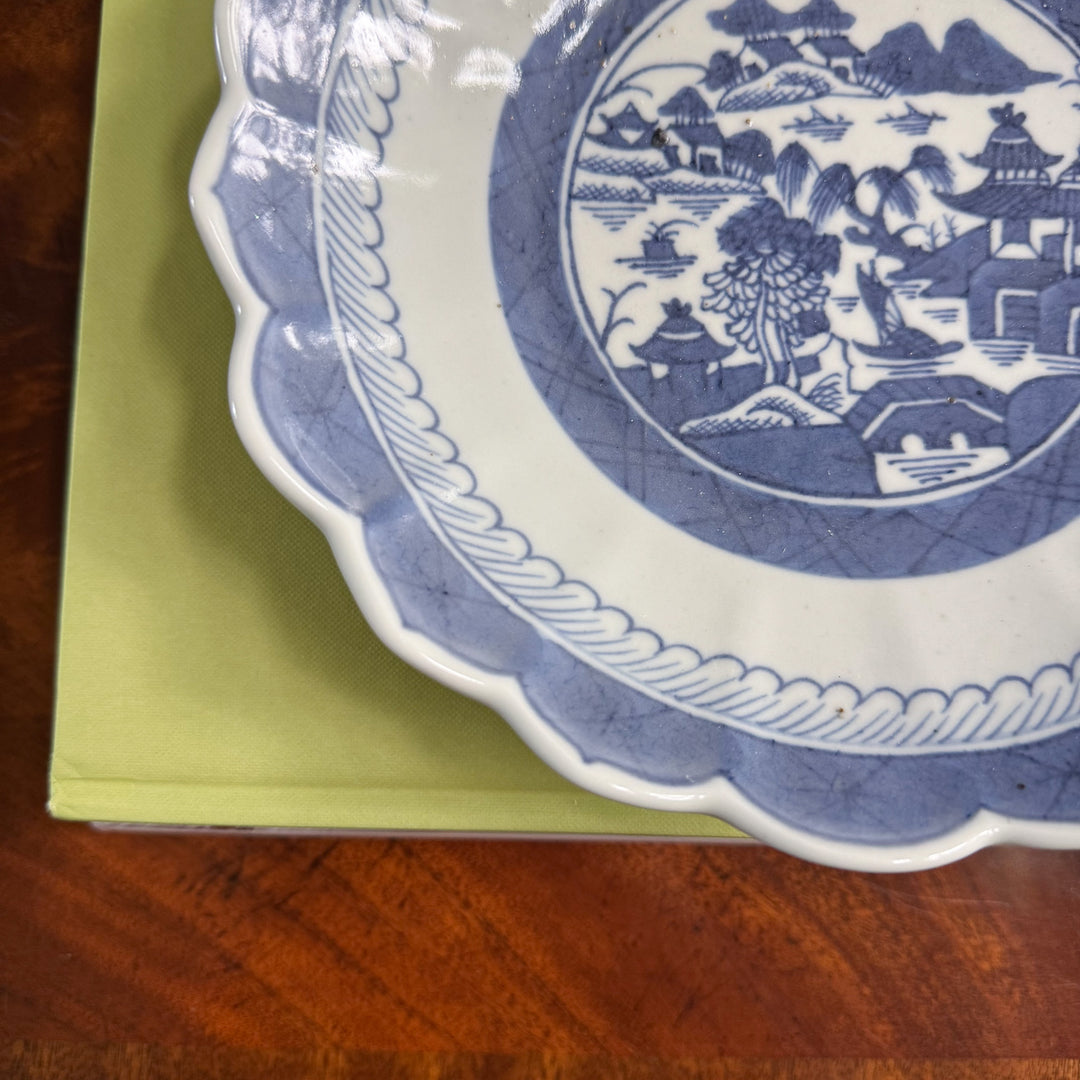 Antique Scalloped Blue Canton Bowl