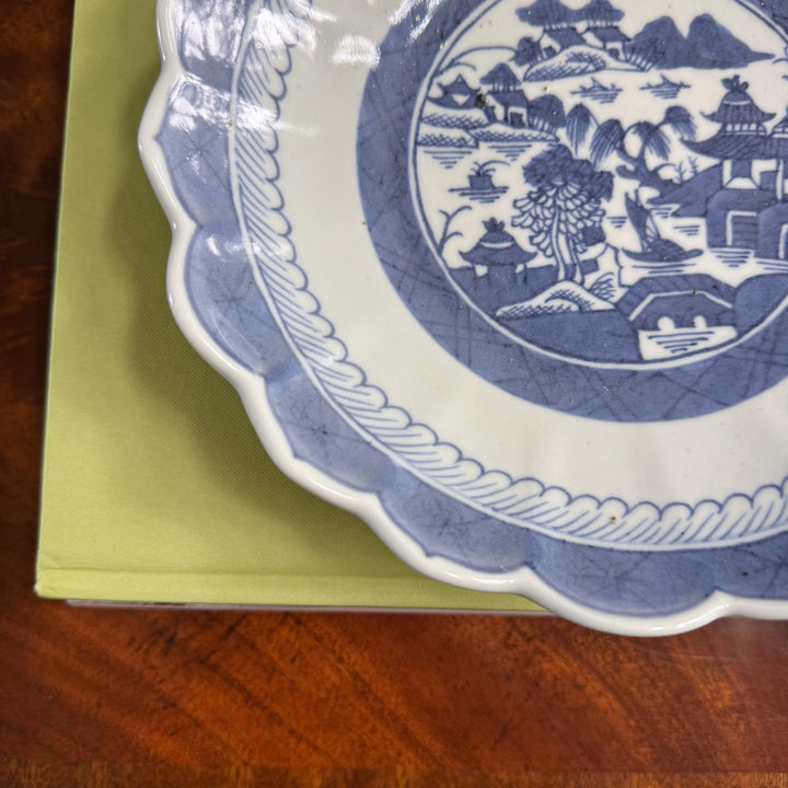 Antique Scalloped Blue Canton Bowl