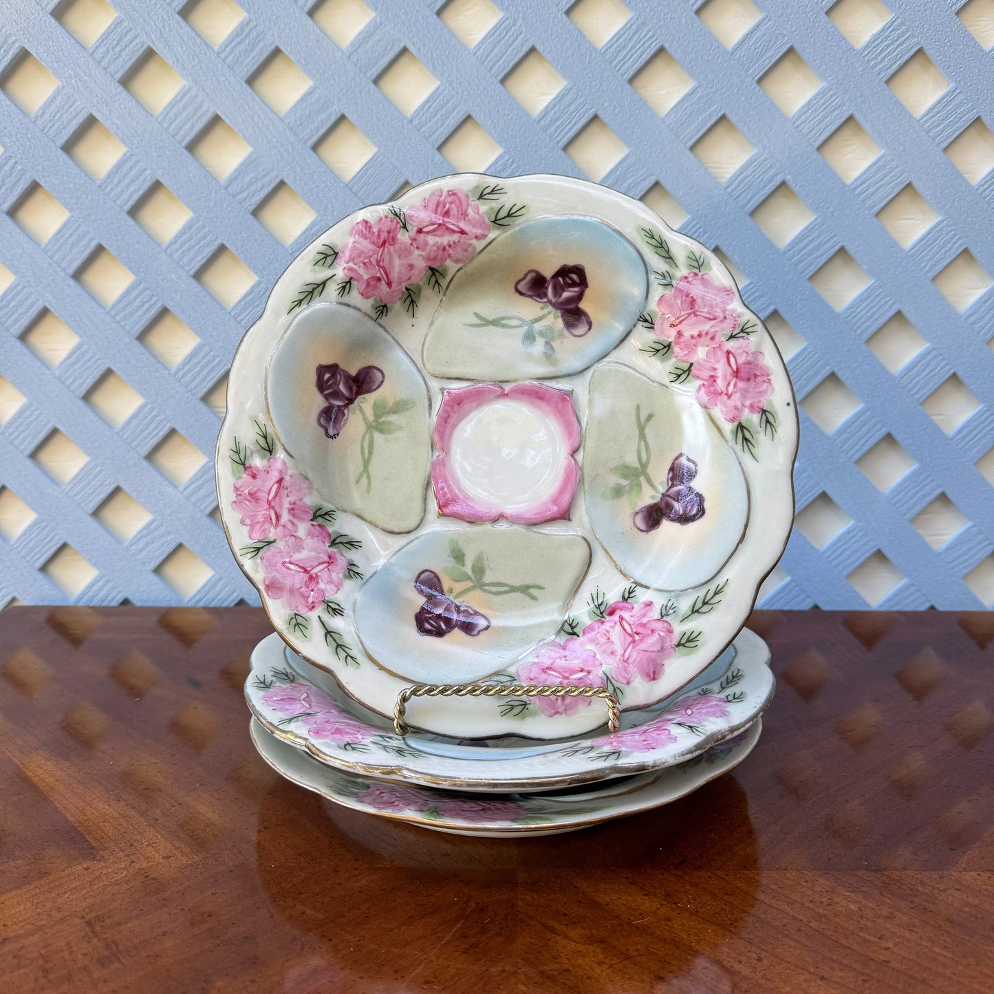 Vintage Nippon Oyster Plate with Hand Painted Roses