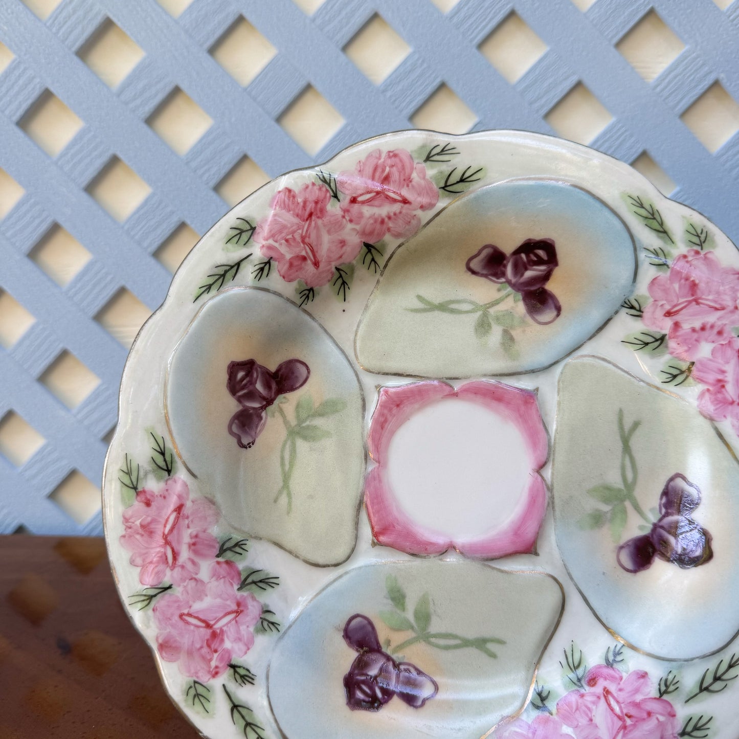 Vintage Nippon Oyster Plate with Hand Painted Roses