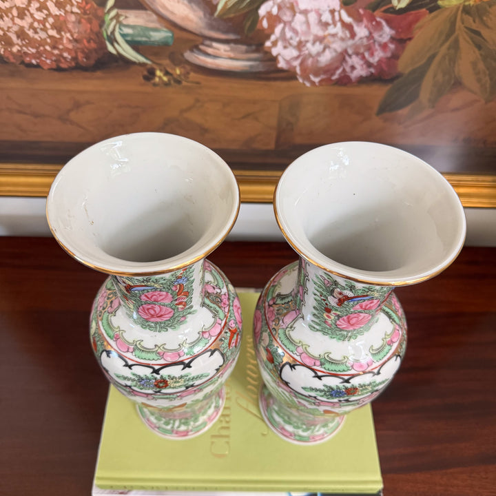 Pair of Vintage Rose Canton Vases