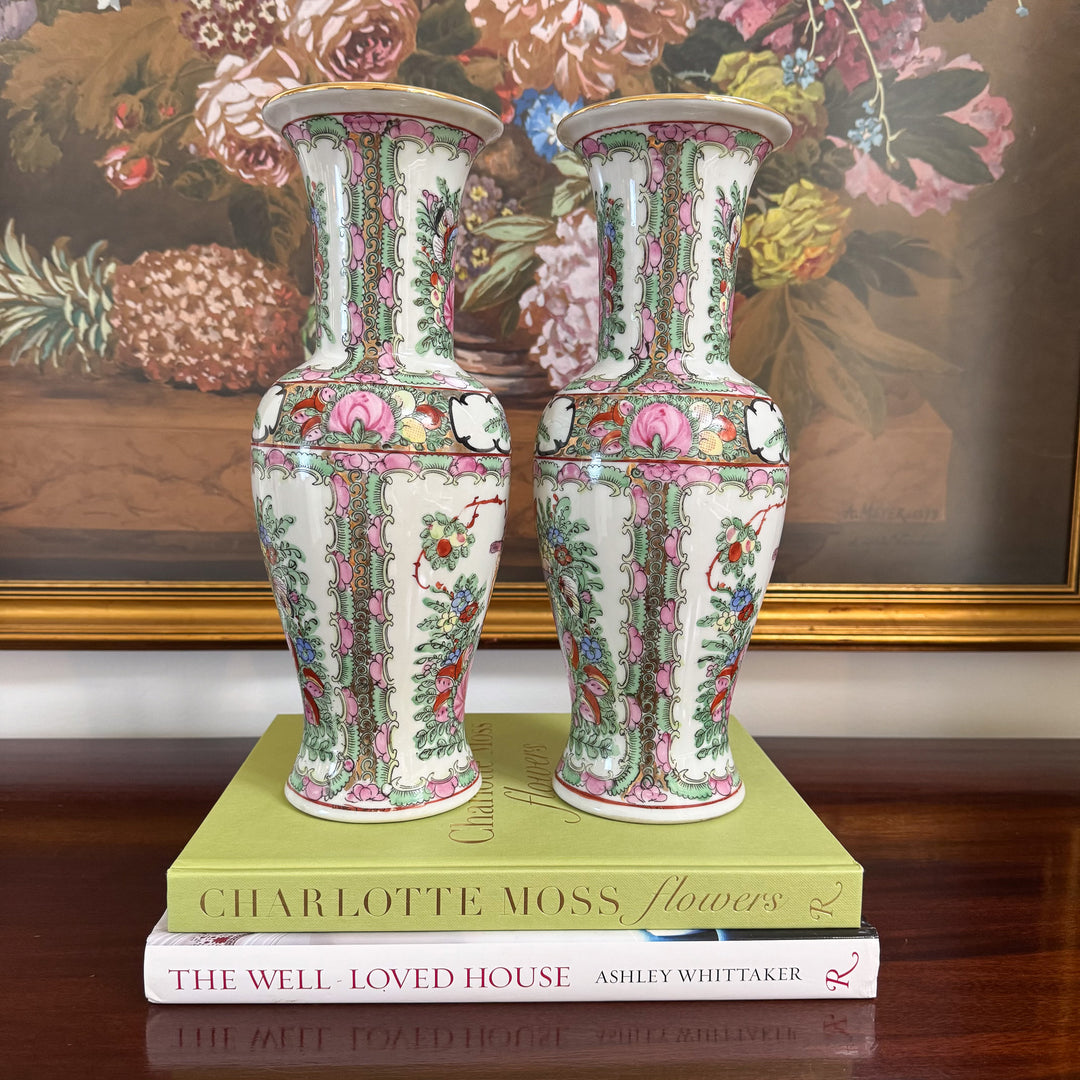 Pair of Vintage Rose Canton Vases