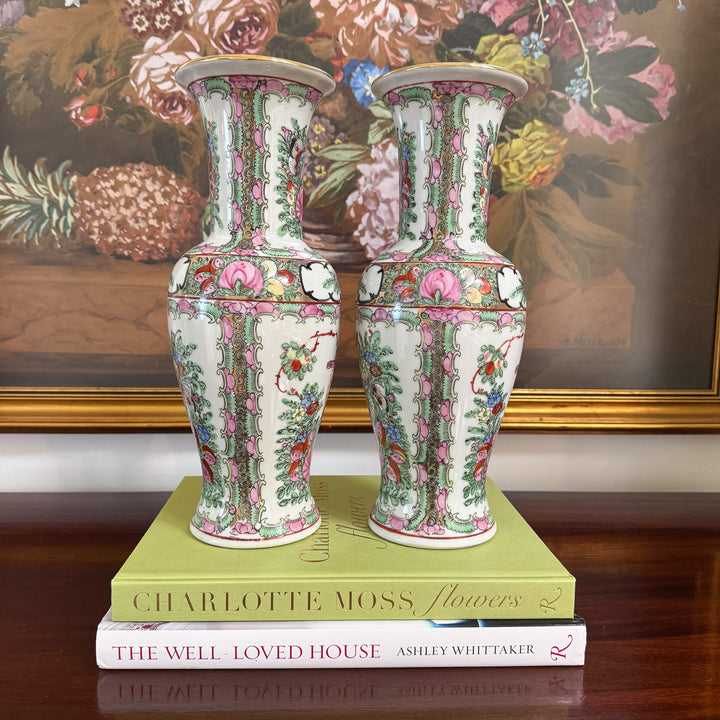 Pair of Vintage Rose Canton Vases