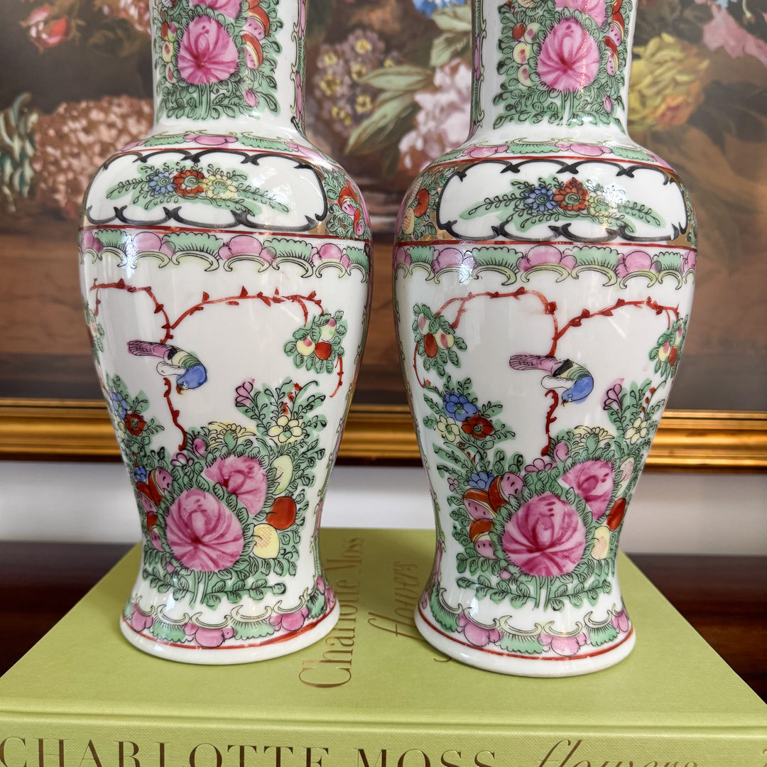 Pair of Vintage Rose Canton Vases