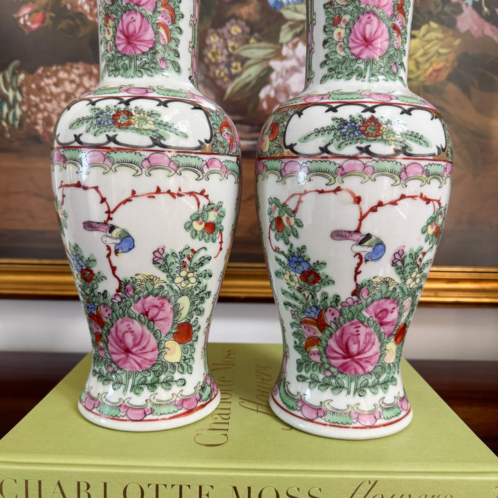 Pair of Vintage Rose Canton Vases