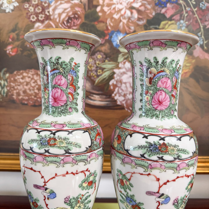Pair of Vintage Rose Canton Vases