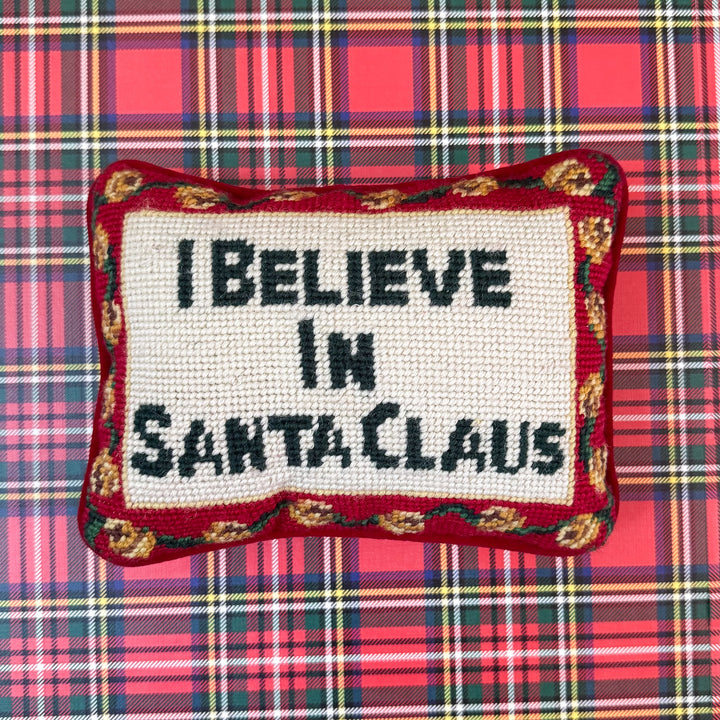 I Believe in Santa Claus Christmas Needlepoint Pillow