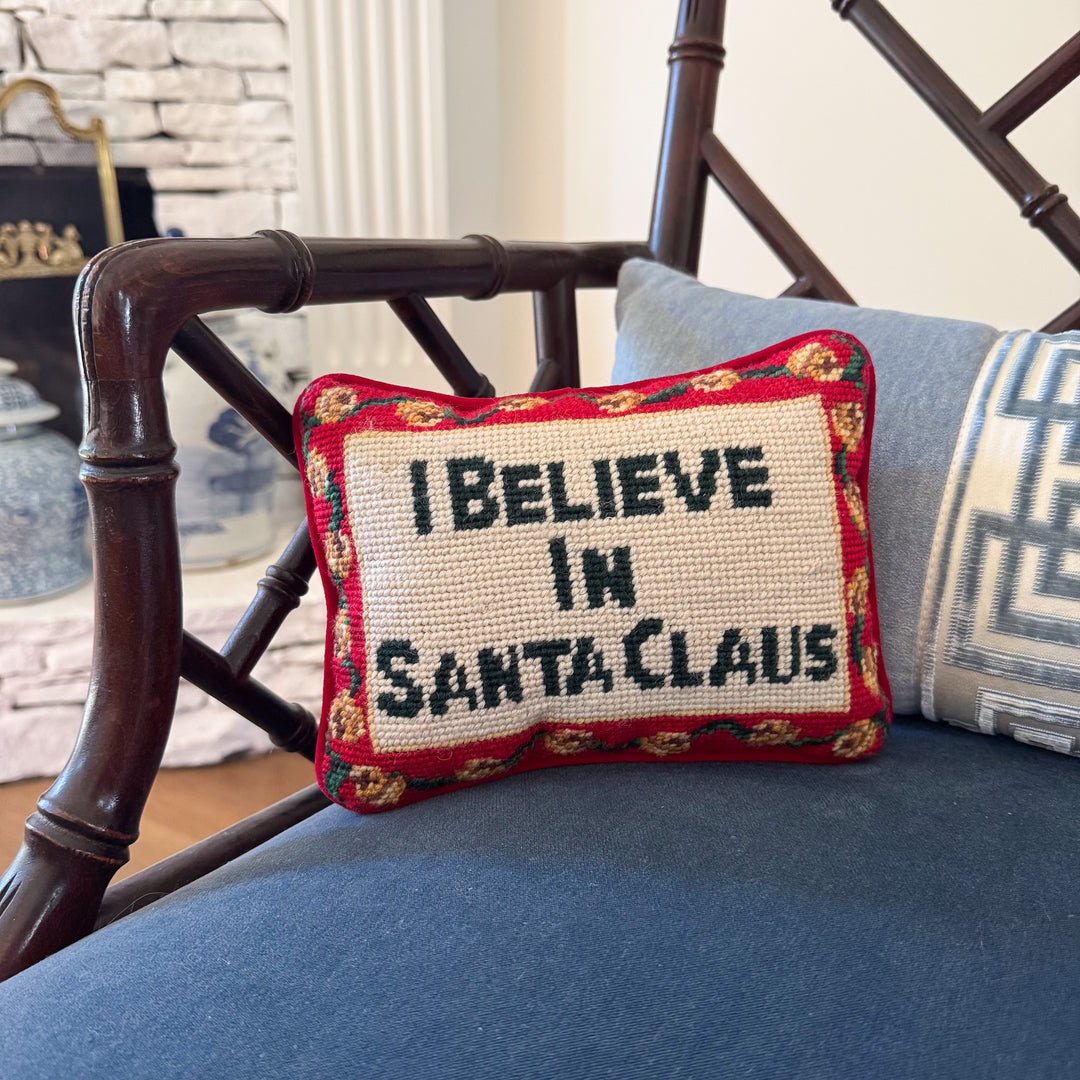 I Believe in Santa Claus Christmas Needlepoint Pillow