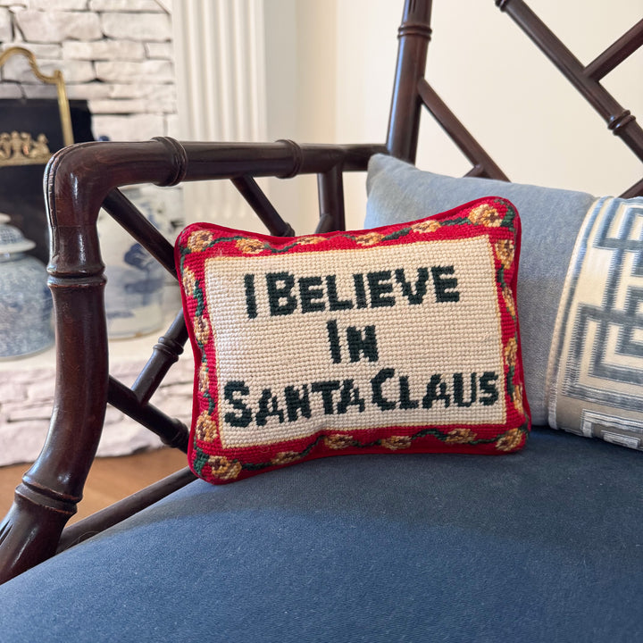 I Believe in Santa Claus Christmas Needlepoint Pillow