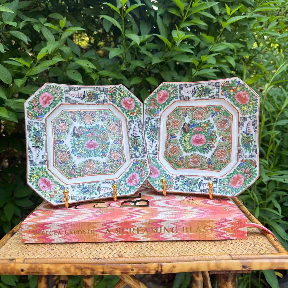 Pair of Square Rose Canton Plates