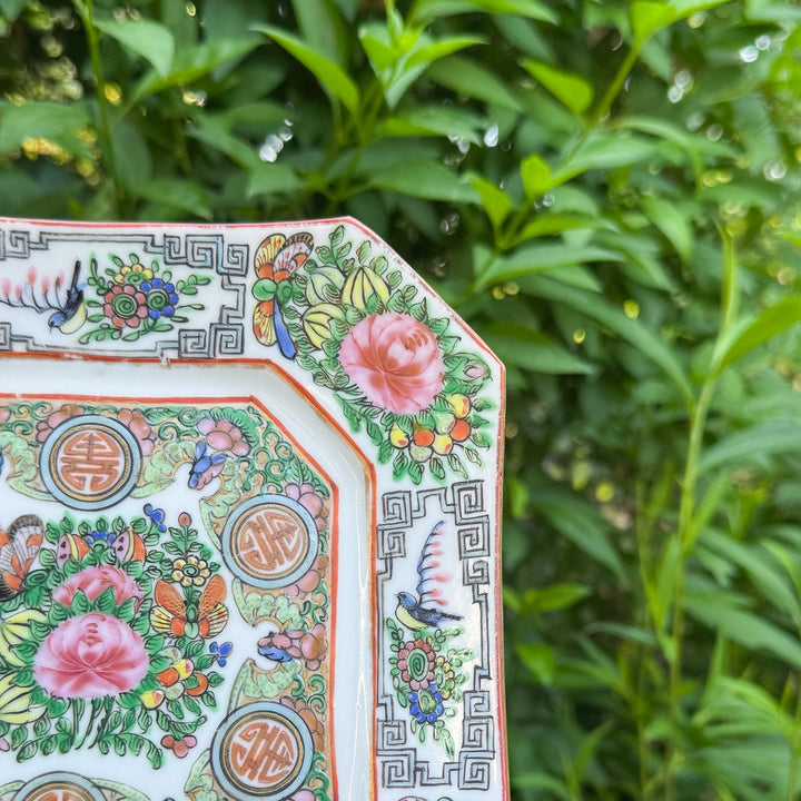 Pair of Square Rose Canton Plates