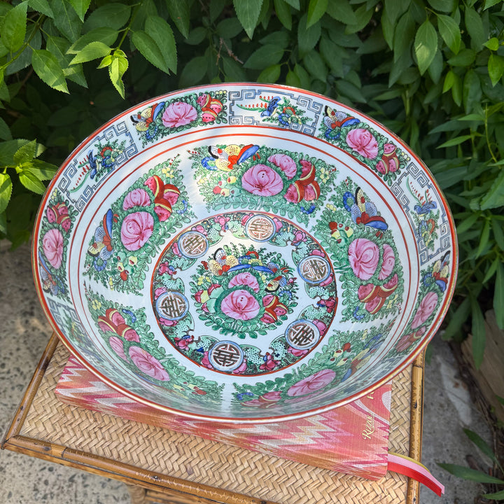 Vintage Large 12" Rose Canton Punch Bowl