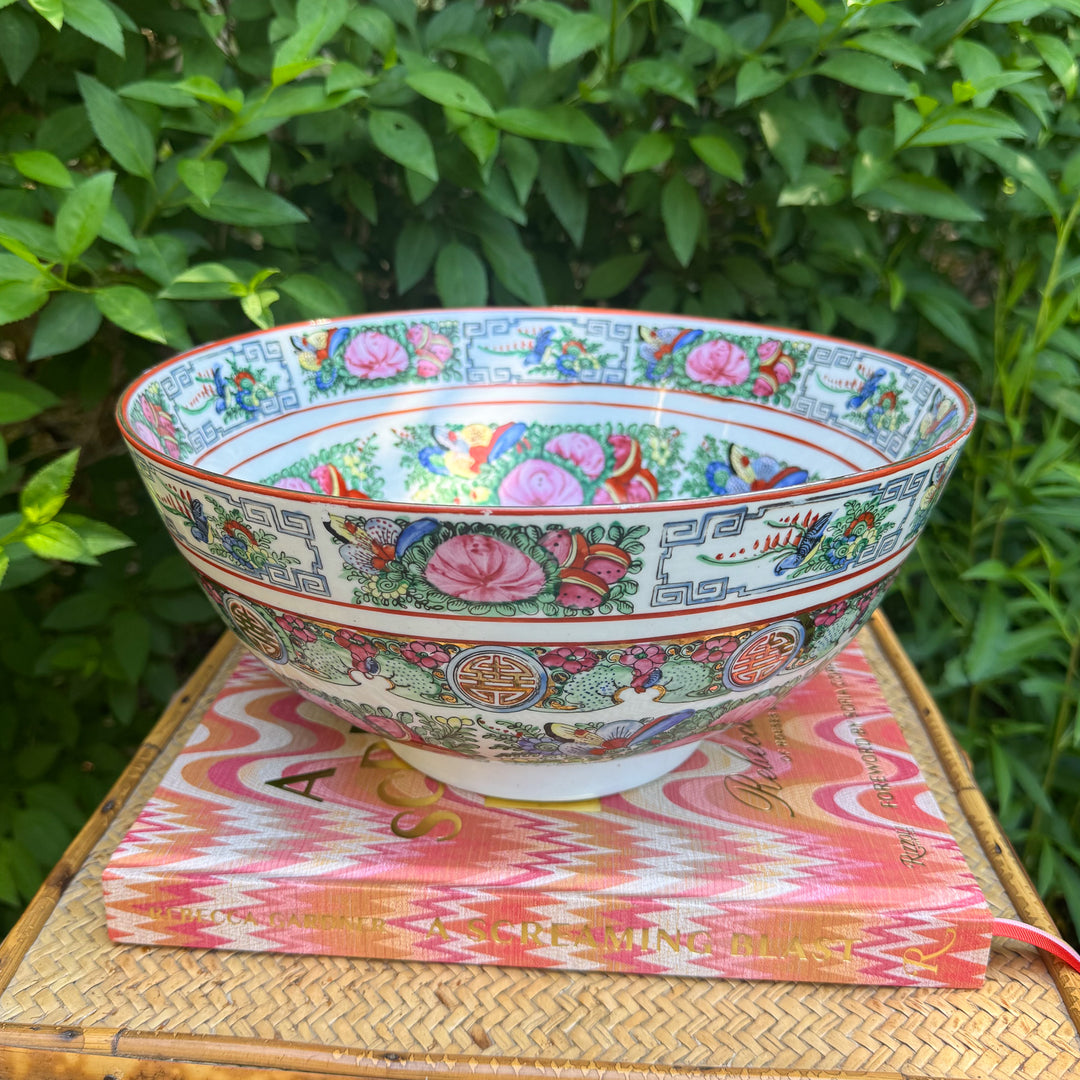 Vintage Large 12" Rose Canton Punch Bowl