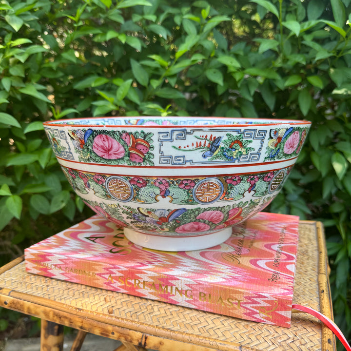 Vintage Large 12" Rose Canton Punch Bowl