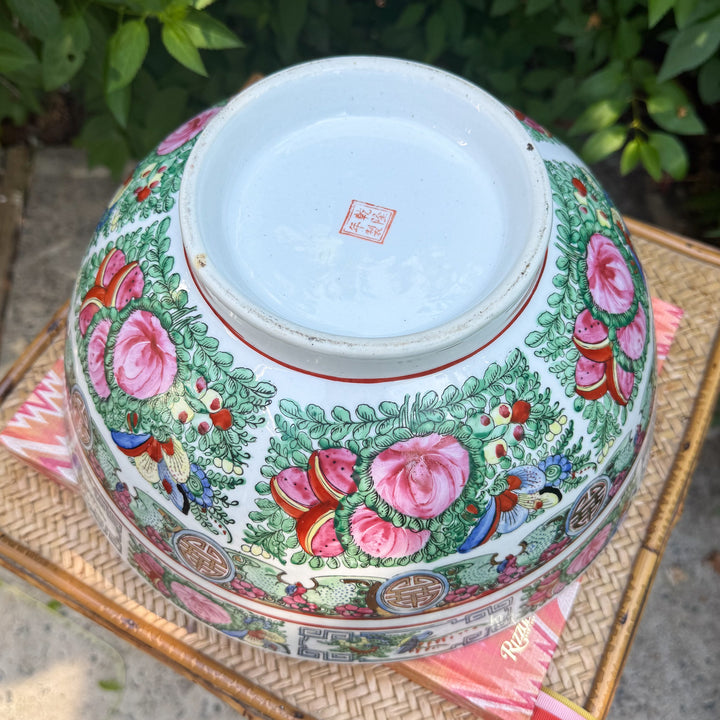 Vintage Large 12" Rose Canton Punch Bowl